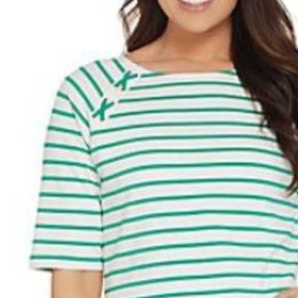 Denim & Co Elbow-Sleeve French Terry Striped Top - Picture 3 of 3